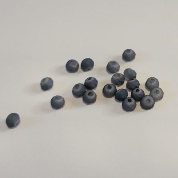 4mm Matte Faceted Glass Rondelle Beads, Smoky Gray, 20 pc