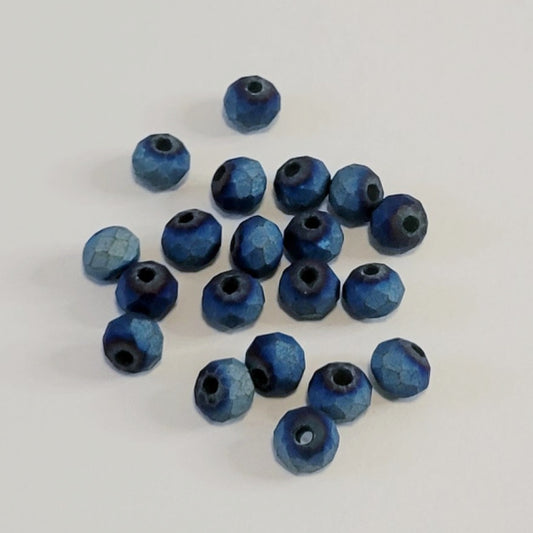 4mm Matte Faceted Glass Rondelle Beads, Metallic Cobalt Blue, 20 pc