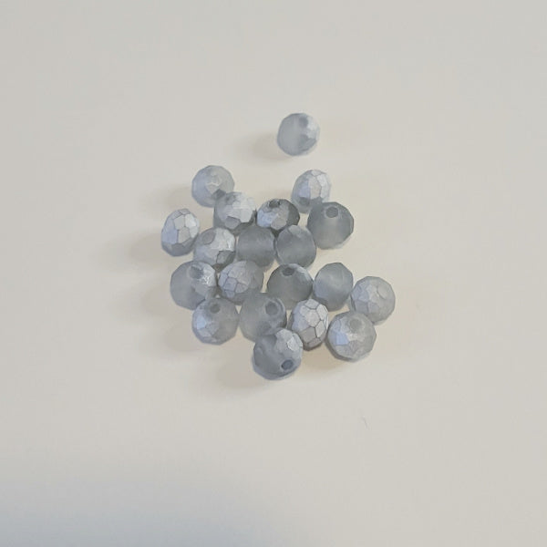 4mm Matte Faceted Glass Rondelle Beads, Silver Gray, 20 pc