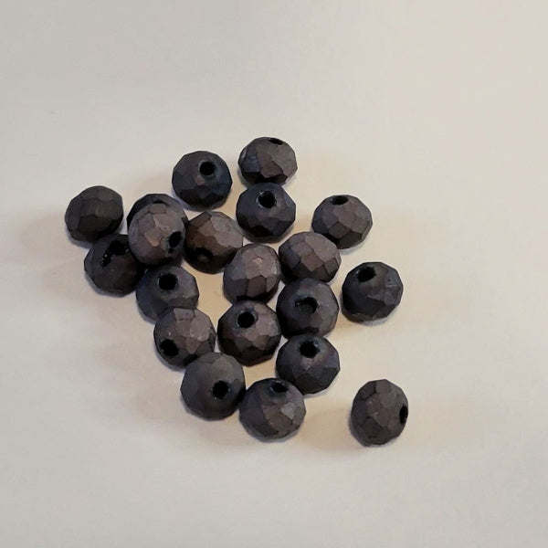 4mm Matte Faceted Glass Rondelle Beads, Charcoal, 20 pc