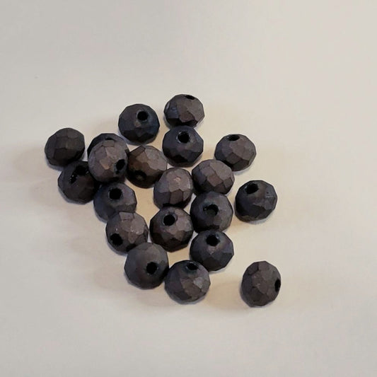 4mm Matte Faceted Glass Rondelle Beads, Charcoal, 20 pc