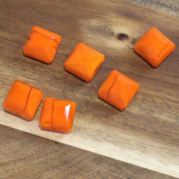Premium Glass Tangerine Square Cut Beads, 14mm, Pack of 6