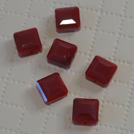 Premium Glass Ruby Square Cut Beads, 14mm, Pack of 6