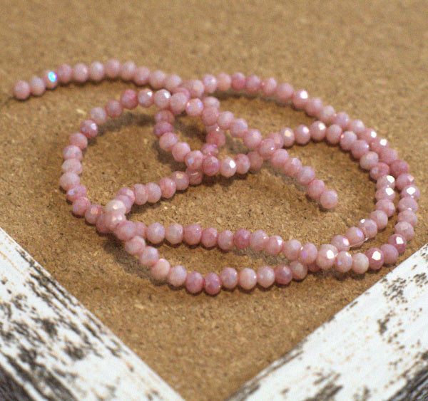 Dusty Mauve AB Premium Faceted Glass Rondelle Beads, 6mm