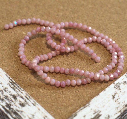Dusty Mauve AB Premium Faceted Glass Rondelle Beads, 6mm