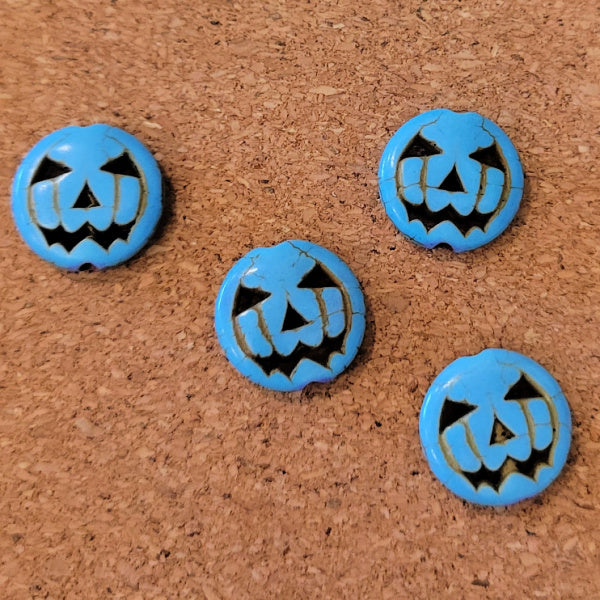 Reconstituted Turquoise Jack-O’-Lantern Pumpkin Beads – Turquoise Blue