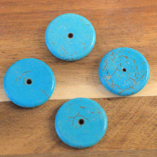 Turquoise Dyed Howlite Donut Beads – Flat Disc – 23mm