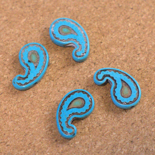 Turquoise Paisley Beads, Reconstituted Stone, 21mm