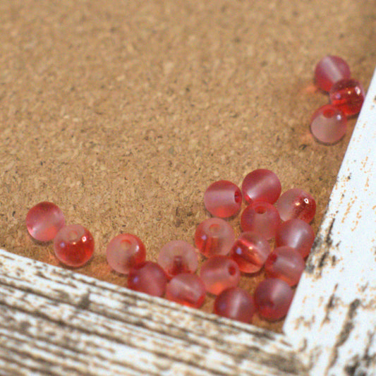 6mm Two-Tone Glass Round Beads –  Half Matte & Gloss Crimson Red