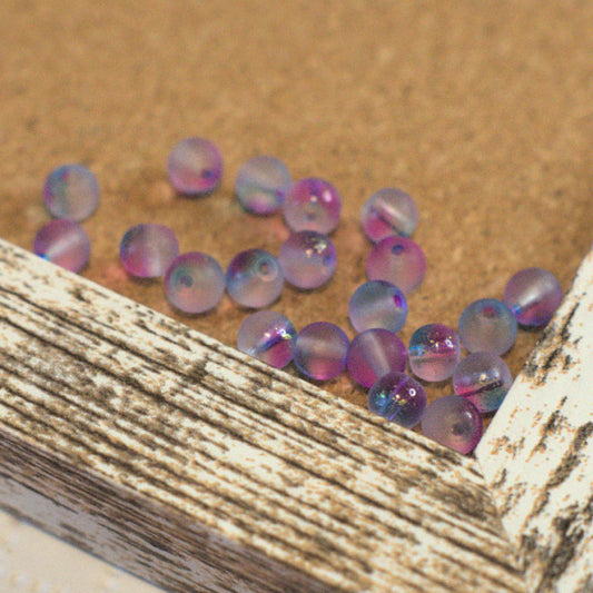6mm Two-Tone Glass Round Beads –  Half Matte & Gloss Purple Pink Mix