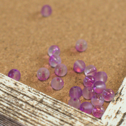 6mm Two-Tone Glass Round Beads –  Half Matte & Gloss Purple