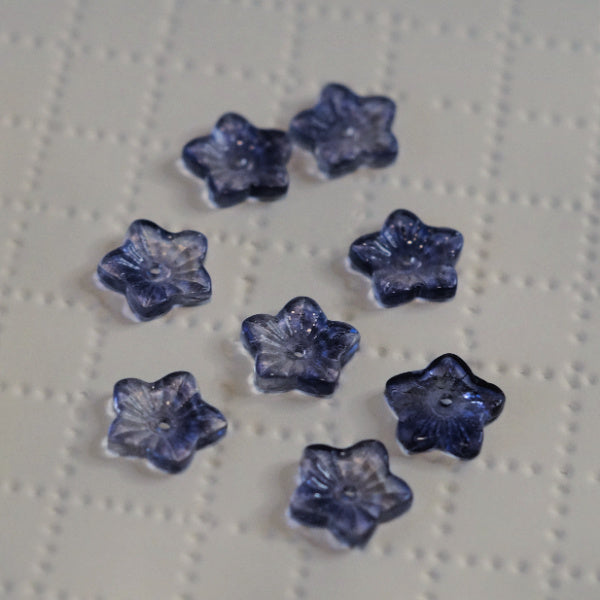 Navy Crystal Premium Pressed Glass Star Flower Beads, 12x13mm