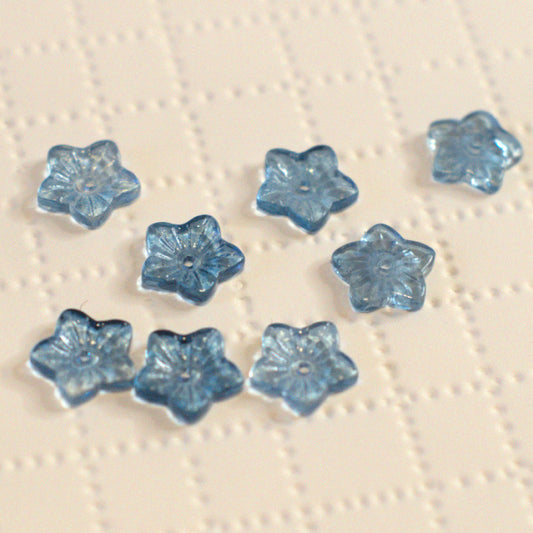 Cornflower Blue Premium Pressed Glass Star Flower Beads, 12x13mm