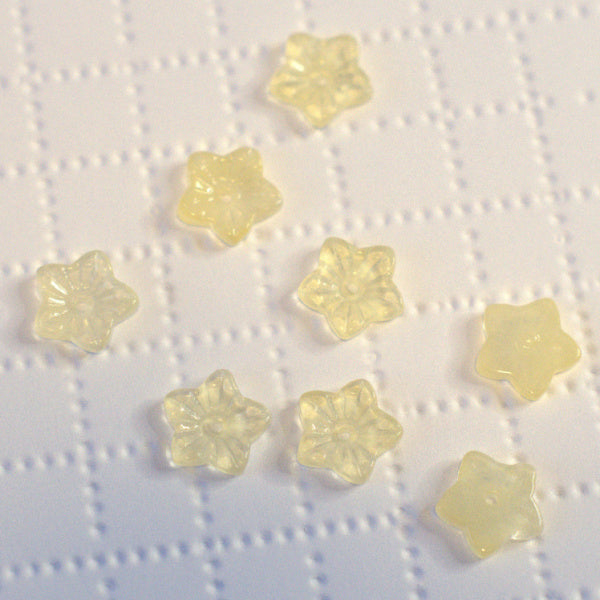 Pale Lemon Yellow Premium Pressed Glass Star Flower Beads, 12x13mm