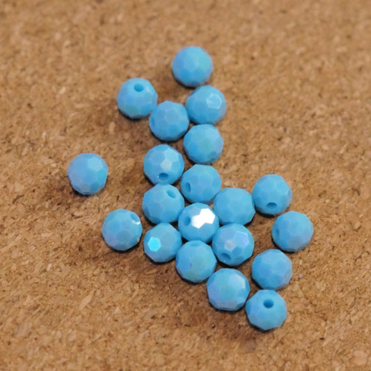 Milky Opal Faceted Glass Round Beads, Turquoise AB, 6mm