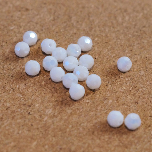 Milky Opal Faceted Glass Round Beads, White AB, 6mm