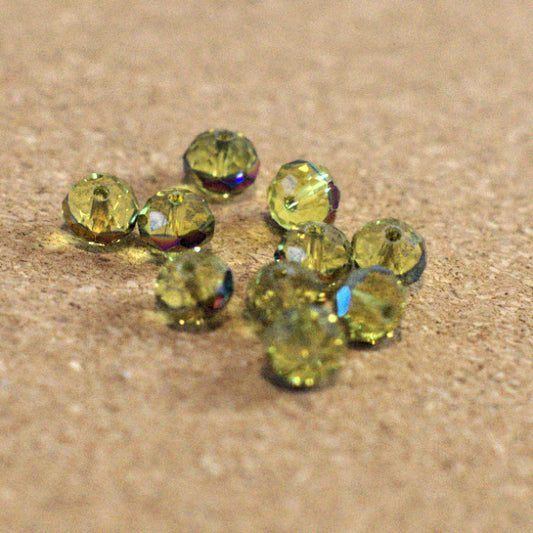 Lime Flash w/Vitrail Band Premium Faceted Glass Beads