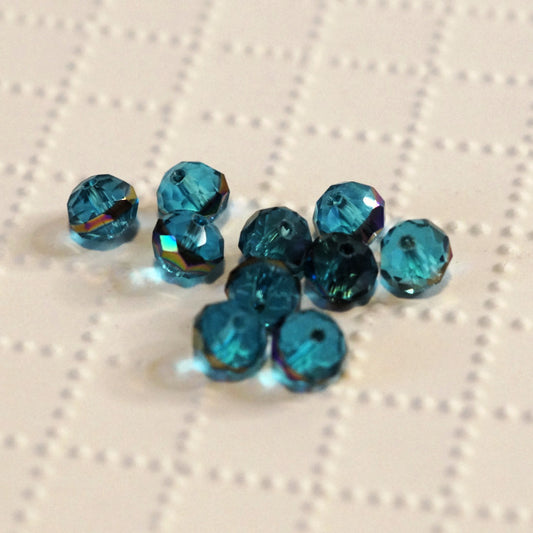 Aqua Blue w/Vitrail Band Premium Faceted Glass Beads