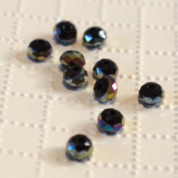 Opaque Jet w/Vitrail Band Premium Faceted Glass Beads