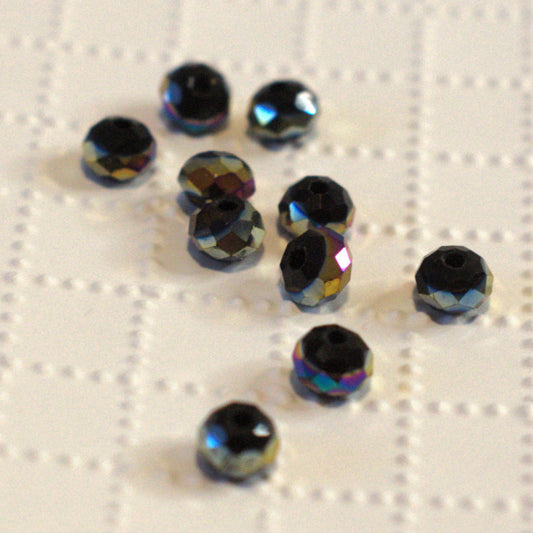 Opaque Jet w/Vitrail Band Premium Faceted Glass Beads