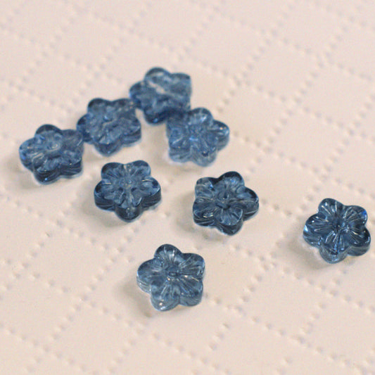 Navy Blue Plum Flower Beads, Premium Pressed Glass, 11mm, 8pc