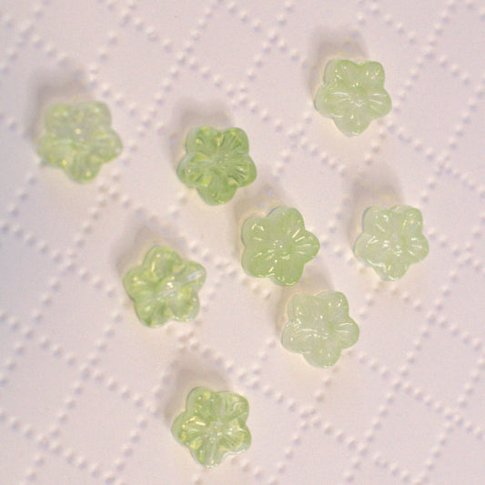 Peridot Green Plum Flower Beads, Premium Pressed Glass, 11mm, 8pc