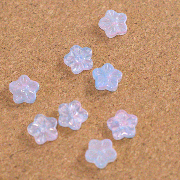 Cotton Candy Plum Flower Beads, Premium Pressed Glass, 11mm, 8pc