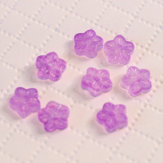 Orchid Purple Plum Flower Beads, Premium Pressed Glass, 11mm, 8pc