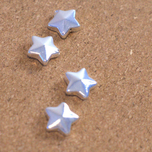 Silver Metallic Puffy Star Beads, Premium Glass, 13mm