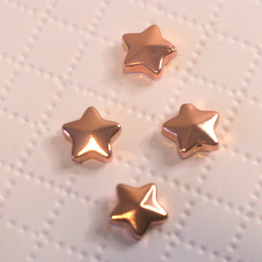 Premium Glass Star Beads, Rose Gold Metallic, 13mm Puffy Star