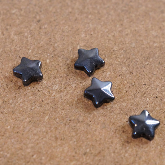 Premium Glass Star Beads, Gunmetal, 13mm Puffy Star
