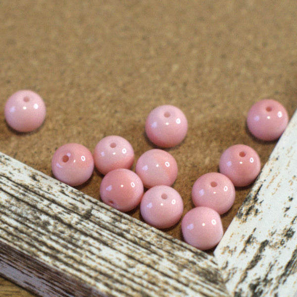 Retro Glossy 10mm Two-Tone Porcelain-Look Round Beads, Powder Pink