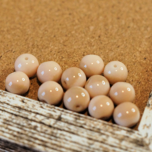 Glass Round Beads – Ceramic-Look Two Tone Beige – 10mm