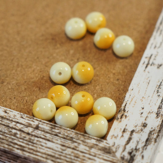 Glass Round Beads – Ceramic-Look Two Tone Yellow – 10mm