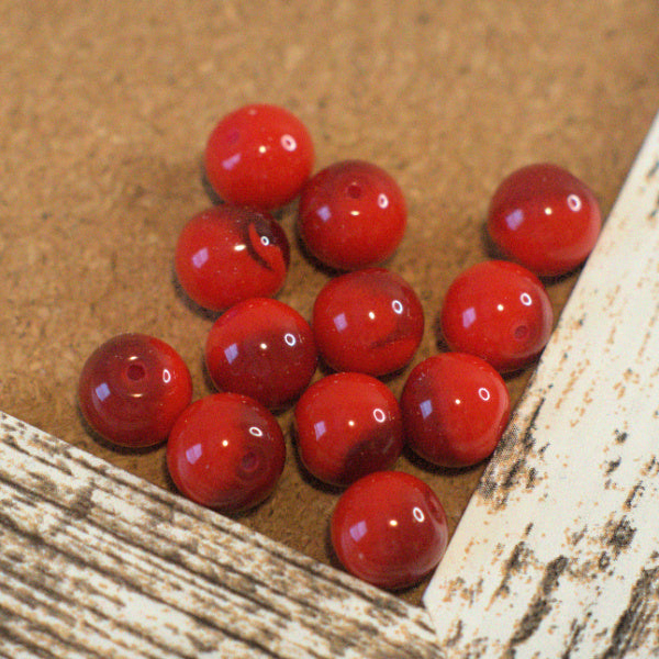 Glass Round Beads – Ceramic-Look Two Tone Red – 10mm