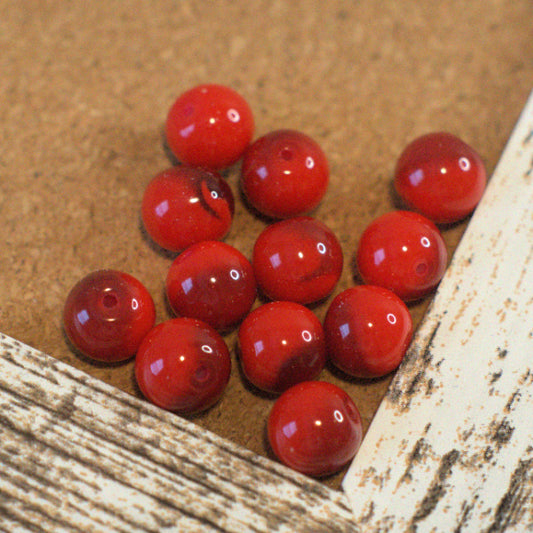 Glass Round Beads – Ceramic-Look Two Tone Red – 10mm