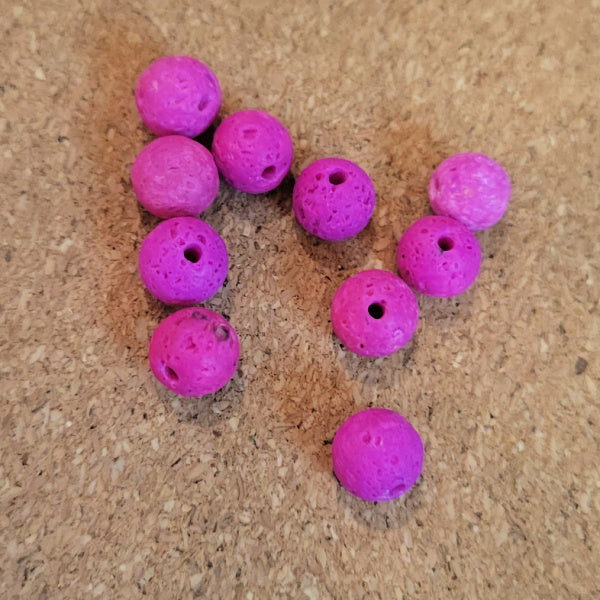 6mm Dyed Lava Stone Round Beads - Magenta Pink