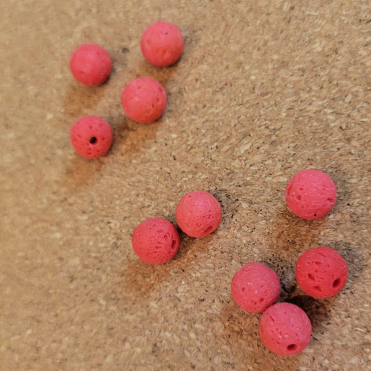 6mm Dyed Lava Stone Round Beads - Coral