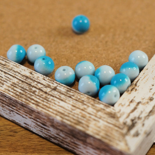 Glass Round Beads – Ceramic-Look Two Tone Turquoise – 10mm
