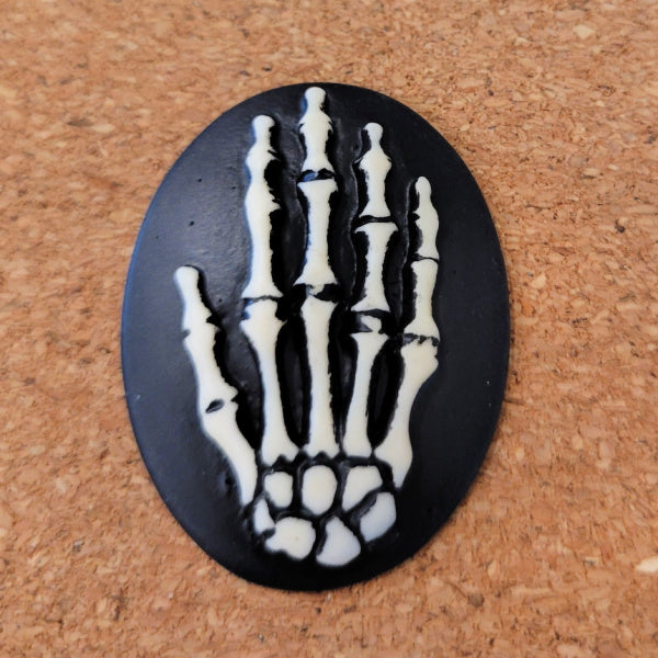 Gothic Skeleton Hand Resin Cabochon – Black & Ivory, 37x28mm