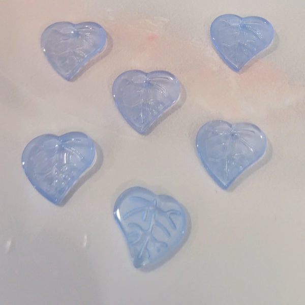 Six ice blue premium glass leaf heart beads