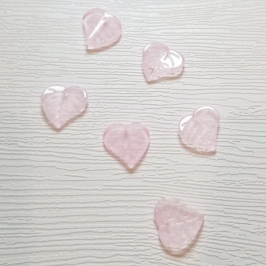 Six pale blush pink premium glass leaf heart beads