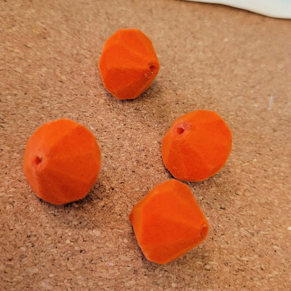 Warm Orange Large Flocked Acrylic Bicone Beads – 18.5mm, 4 pc
