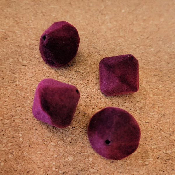 Burgundy Large Flocked Acrylic Bicone Beads – 18.5mm, 4 pc