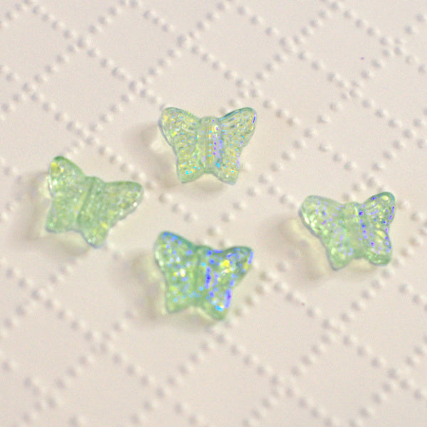 Mint Green AB Premium Glass Butterfly Beads, 12.5x15.5mm, 4pc