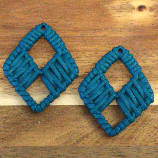 Acrylic Rattan Style Pendants, Teal, Large Diamond, 2pcs