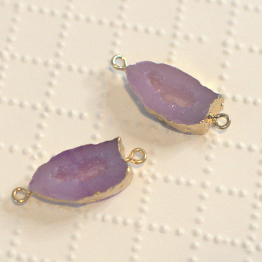 Lavender Mauve Faux Druzy Geode Connector Links, Gold Tone, 30mm, 2pc