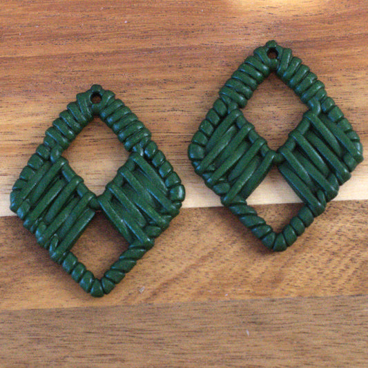 Acrylic Rattan Style Pendants, Pine Green, Large Diamond, 2pcs