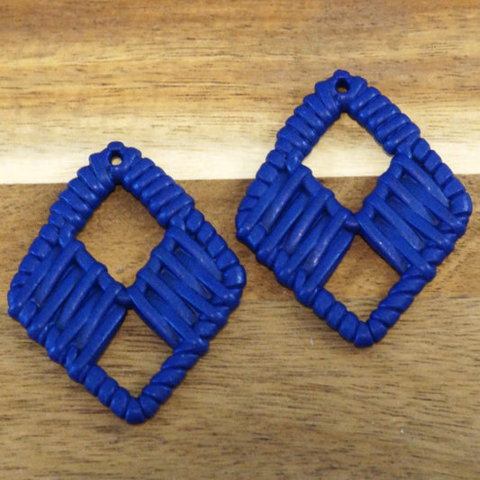 Acrylic Rattan Style Pendants, Navy Blue, Large Diamond, 2pcs