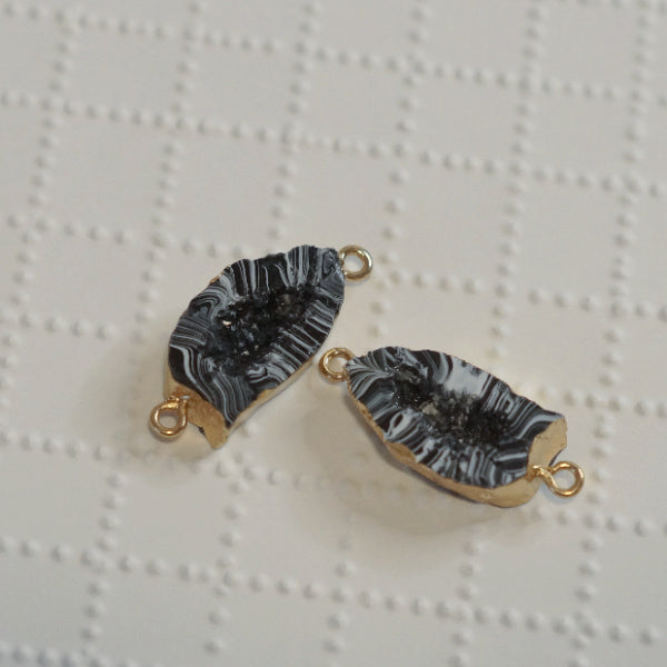 Black White Marble Faux Druzy Geode Connector Links, Gold Tone, 30mm, 2pc